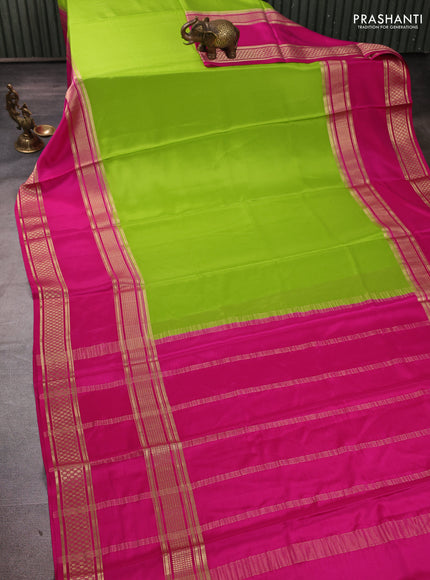 Pure mysore silk light green and pink with plain body and rettapet zari woven border