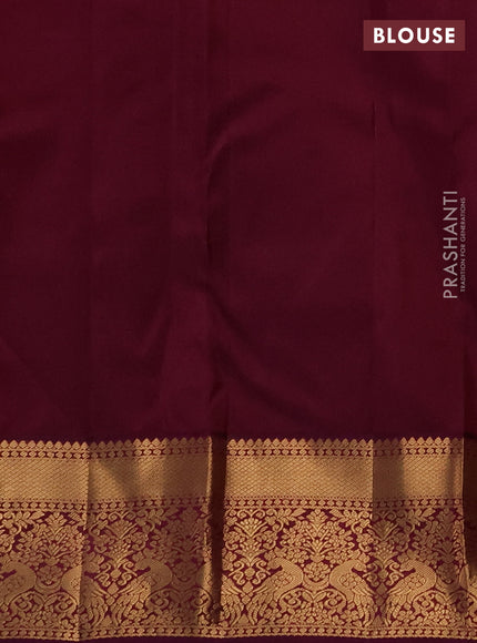 Pure kanchipuram silk saree grey and deep wine with allover zari woven brocade weaves and zari woven korvai border