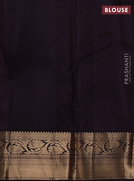 Pure kanchipuram silk saree peach orange and coffee brown with allover zari woven brocade weaves and zari woven korvai border