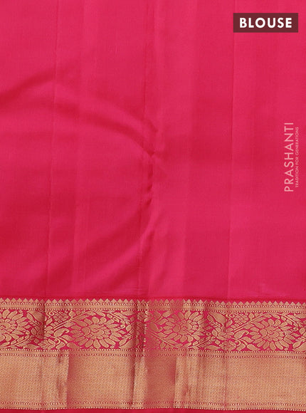 Pure kanchipuram silk saree teal green and pink with allover zari woven brocade weaves and zari woven korvai border