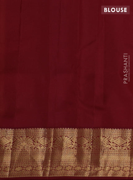 Pure kanchipuram silk saree yellow and maroon with allover zari woven brocade weaves and zari woven korvai border