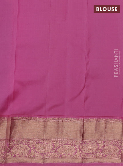 Pure kanchipuram silk saree peacock blue and mauve pink with allover zari woven brocade weaves and rich zari woven border