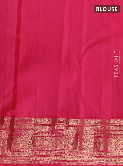 Pure kanchipuram silk saree peacock blue and pink with allover zari woven brocade weaves and zari woven korvai border