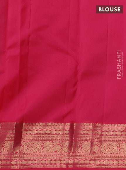 Pure kanchipuram silk saree peacock green and pink with allover zari woven brocade weaves and zari woven korvai border