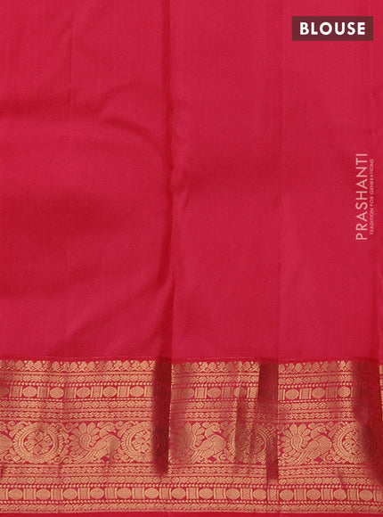Pure kanchipuram silk saree navy blue and pink with allover zari woven brocade weaves and zari woven korvai border