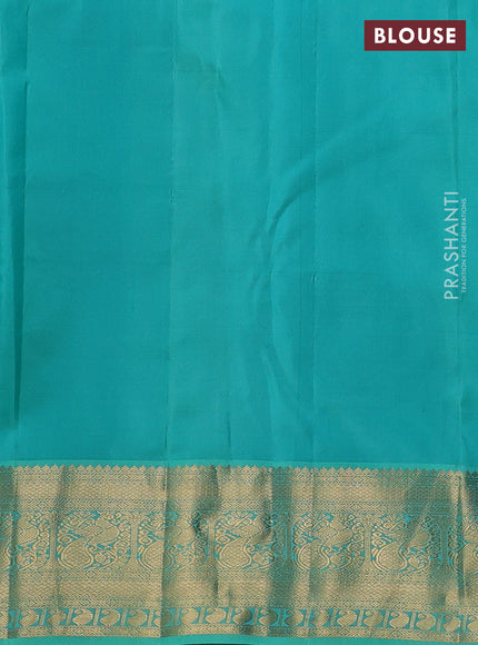 Pure kanchipuram silk saree navy blue and teal green with allover zari woven brocade weaves and zari woven border
