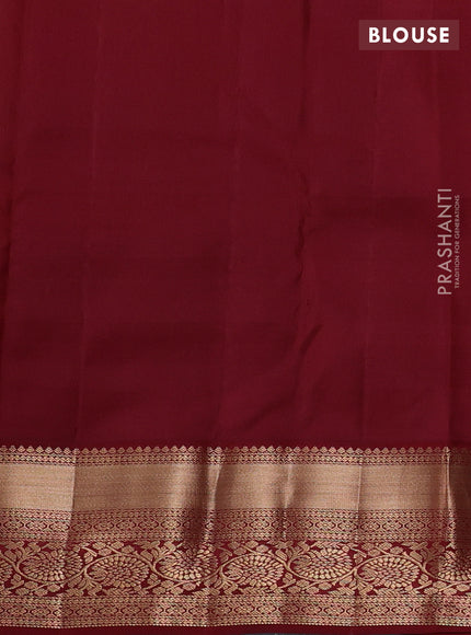 Pure kanchipuram silk saree mild pista green and maroon with allover zari woven brocade weaves and rich zari woven border