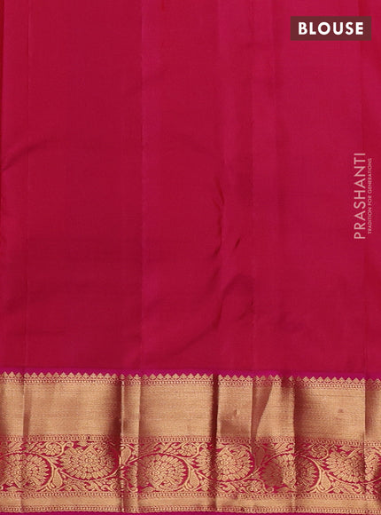 Pure kanchipuram silk saree bottle green and pink with allover zari woven brocade weaves and rich zari woven border
