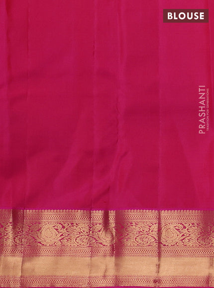 Pure kanchipuram silk saree bottle green and pink with allover zari woven brocade weaves and rich zari woven border