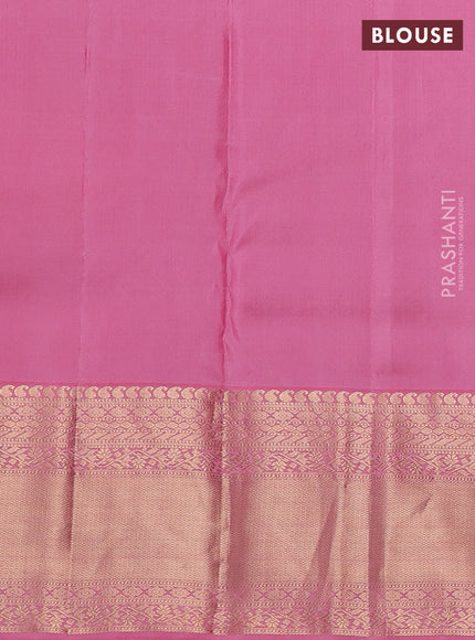 Pure kanchipuram silk saree bottle green and light pink with allover zari woven brocade weaves and long zari woven border
