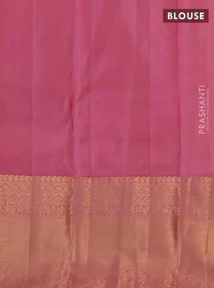 Pure kanchipuram silk saree peacock blue and light pink with allover zari woven brocade weaves and long zari woven border