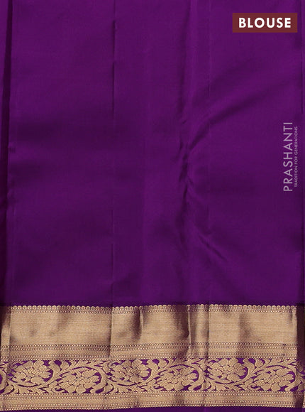 Pure kanchipuram silk saree peacock blue and purple with allover zari woven brocade weaves and rich zari woven border