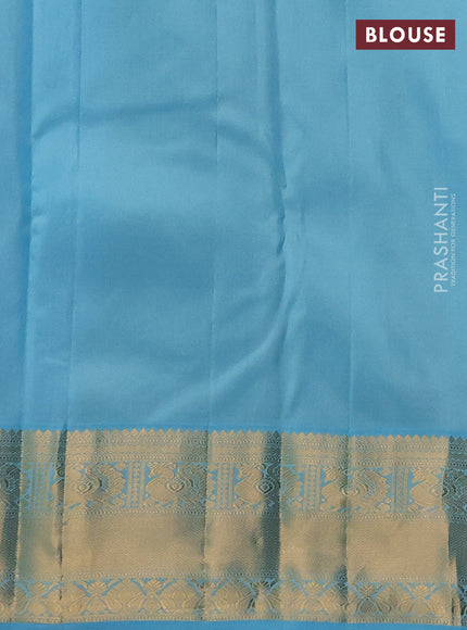 Pure kanchipuram silk saree deep violet and teal blue with allover zari woven brocade weaves and zari woven korvai border