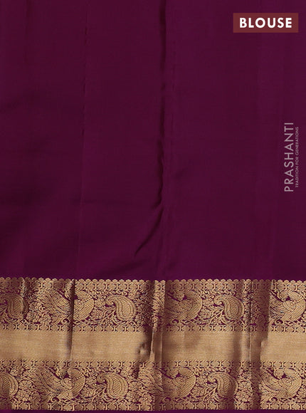 Pure kanchipuram silk saree teal blue and purple with allover zari woven brocade weaves and rich zari woven korvai border