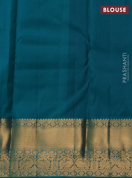 Pure kanchipuram silk saree mauve pink and teal green with allover zari woven brocade weaves and rich zari woven border