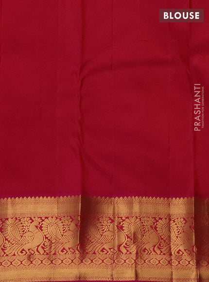 Pure kanchipuram silk saree teal green and pink with allover zari woven brocade pattern and zari woven korvai border