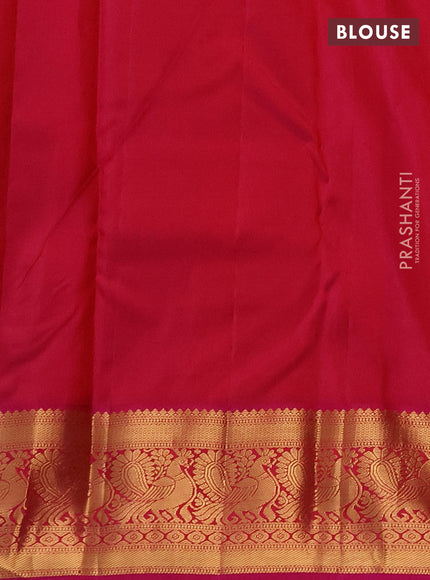 Pure kanchipuram silk saree bottle green and pink with allover zari woven brocade pattern and zari woven korvai border