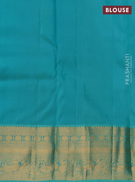 Pure kanchipuram silk saree lavender and teal green with allover zari woven brocade weaves and zari woven border