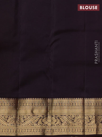 Pure kanchipuram silk saree orange and coffee brown with allover zari woven brocade weaves and zari woven border