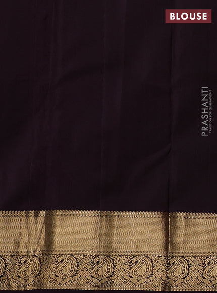 Pure kanchipuram silk saree peach pink and deep wine with allover zari woven brocade weaves and zari woven korvai border