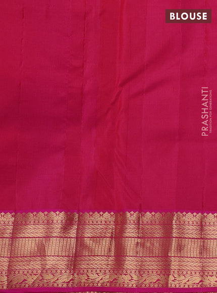 Pure kanchipuram silk saree teal green and pink with allover zari woven brocade weaves and zari woven border