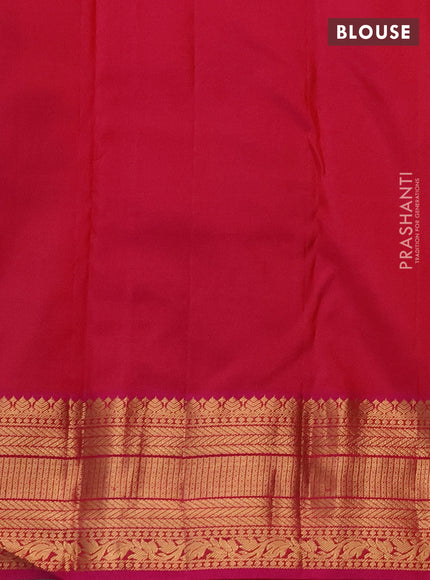 Pure kanchipuram silk saree peacock green and pink with allover zari woven brocade weaves and zari woven border