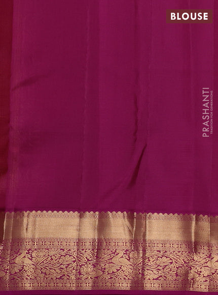 Pure kanchipuram silk saree yellow and magenta pink with allover zari woven brocade weaves and rich zari woven border