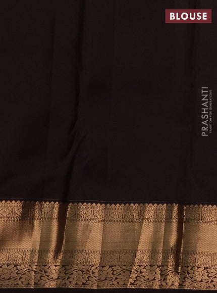 Pure kanchipuram silk saree peach orange and coffee brown with allover zari woven brocade weaves and zari woven korvai border
