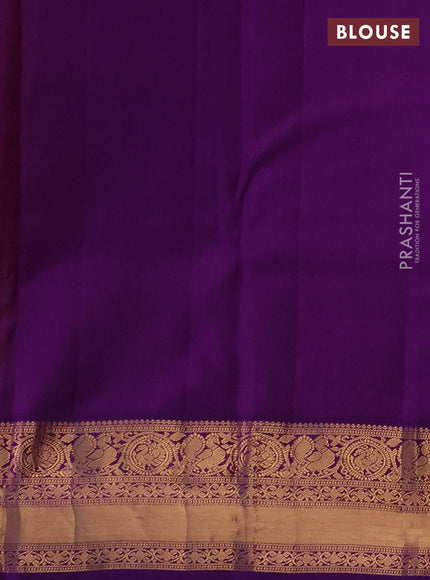Pure kanchipuram silk saree yellow and purple with allover zari woven brocade weaves and rich zari woven border