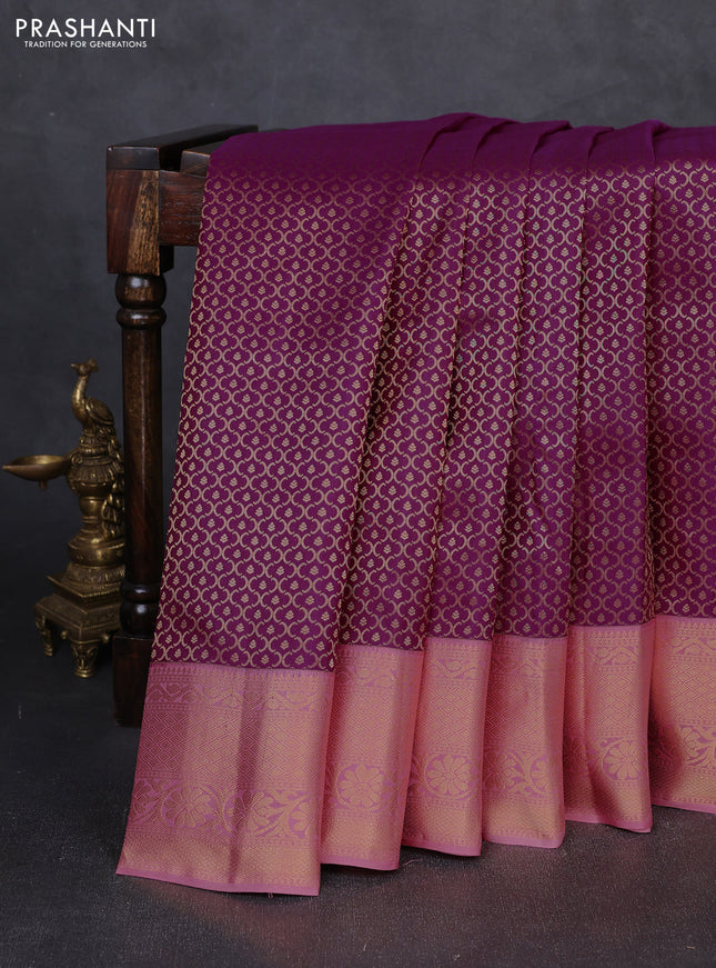 Pure kanchipuram silk saree magenta pink and light pink with allover zari woven brocade weaves and zari woven korvai border