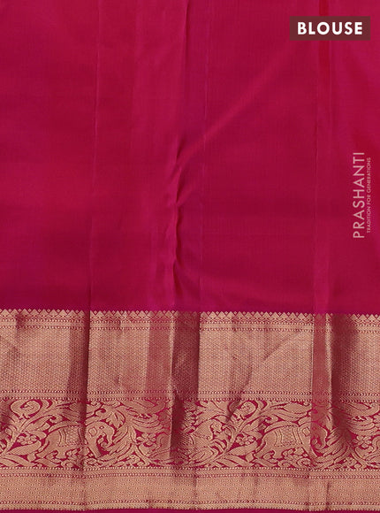 Pure kanchipuram silk saree teal blue and pink with allover zari woven brocade weaves and long zari woven border