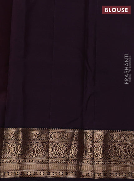 Pure kanchipuram silk saree orange and jamun with allover zari woven brocade weaves and zari woven border