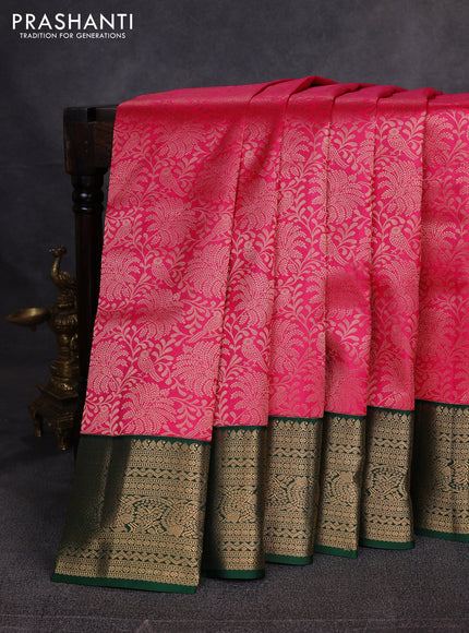 Pure kanchipuram silk saree pink and green with allover zari woven brocade weaves and zari woven border