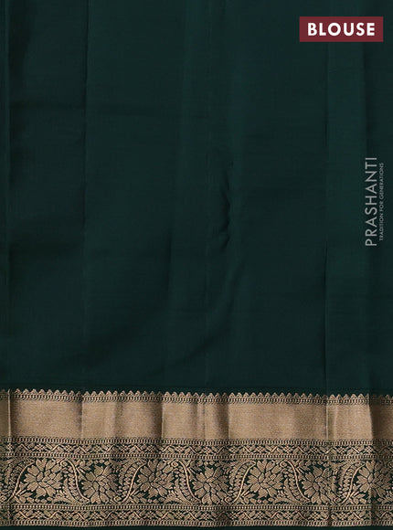 Pure kanchipuram silk saree orange and bottle green with allover zari woven brocade weaves and rich zari woven boder
