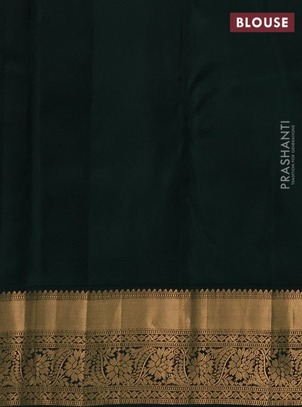 Pure kanchipuram silk saree orange and bottle green with allover zari woven brocade weaves and rich zari woven korvai border