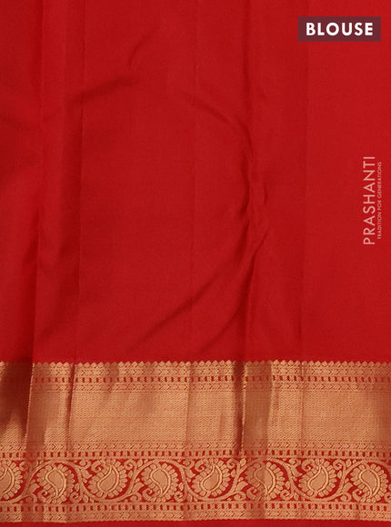 Pure kanchipuram silk saree bottle green and red with allover zari woven brocade weaves and zari woven korvai border