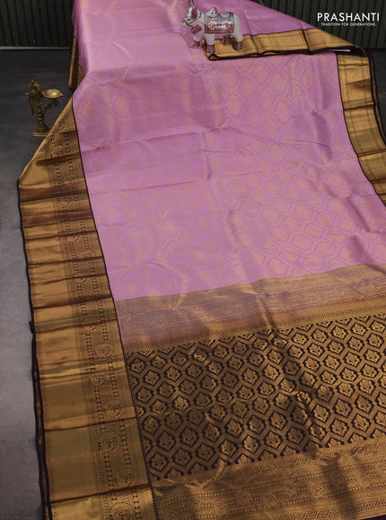 Pure kanchipuram silk saree lavender and coffee brown with allover zari woven brocade weaves and long rich zari woven korvai border