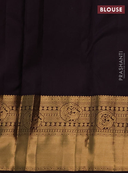 Pure kanchipuram silk saree lavender and coffee brown with allover zari woven brocade weaves and long rich zari woven korvai border