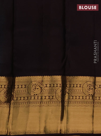 Pure kanchipuram silk saree deep wine and teal blue with allover zari woven brocade weaves and long rich zari woven korvai border