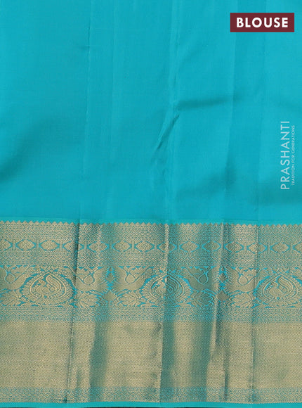 Pure kanchipuram silk saree lavender and teal green with allover zari woven brocade weaves and long zari woven border