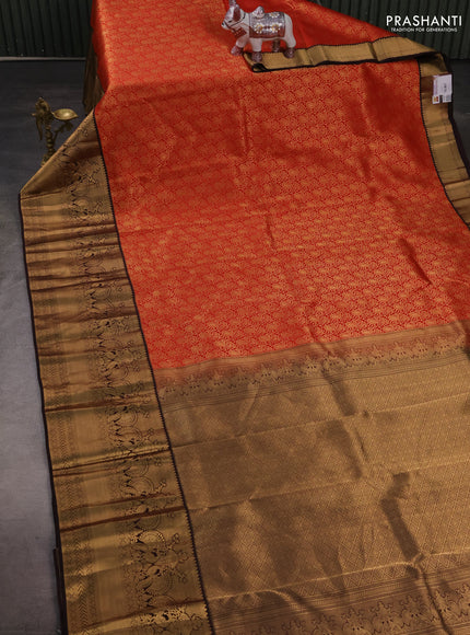 Pure kanchipuram silk saree red and deep wine with allover zari woven brocade weaves and long rich zari woven korvai border