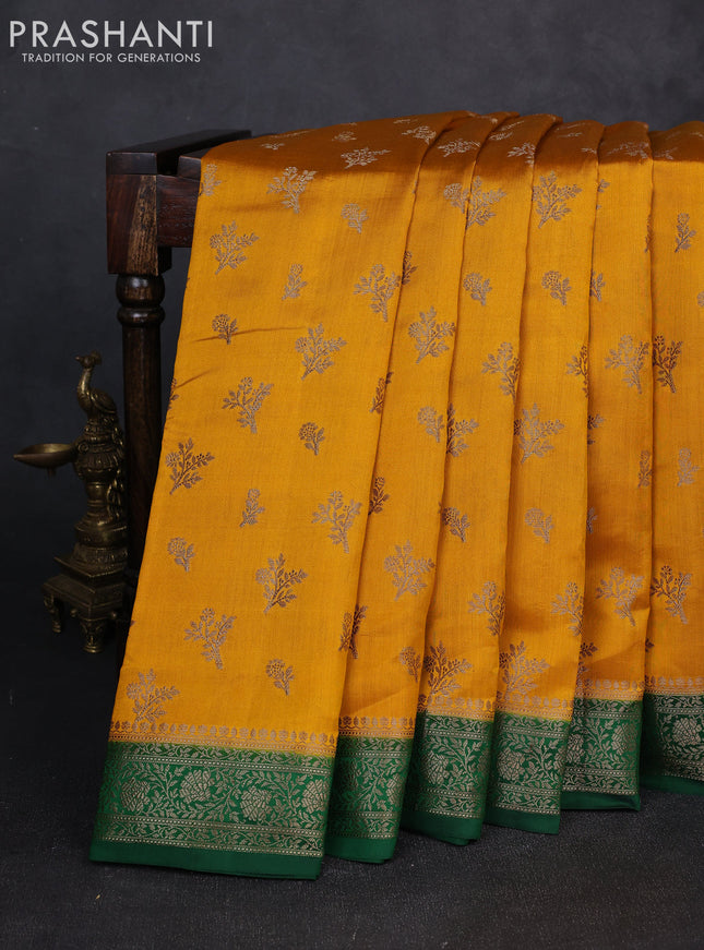 Chiniya silk saree mango yellow and green with allover thread & zari woven buttas and woven border