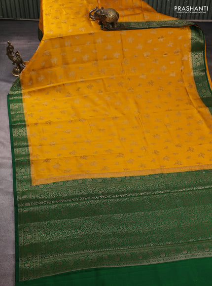 Chiniya silk saree mango yellow and green with allover thread & zari woven buttas and woven border