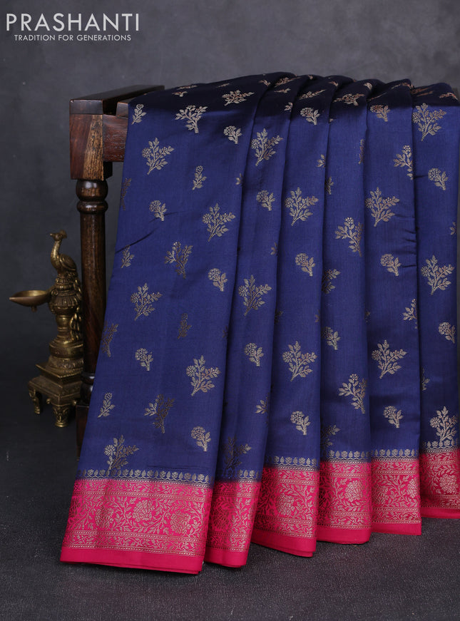 Chiniya silk saree peacock blue and pink with allover thread & zari woven buttas and woven border