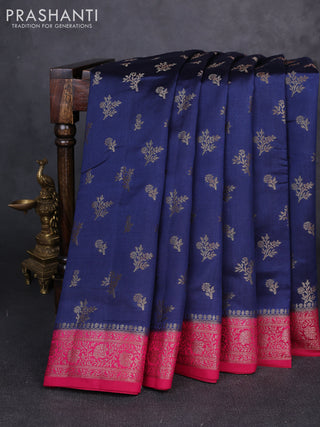 Chiniya silk saree peacock blue and pink with allover thread & zari woven buttas and woven border