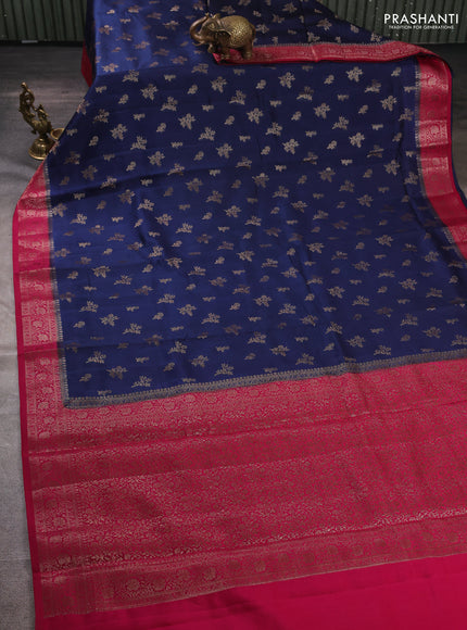 Chiniya silk saree peacock blue and pink with allover thread & zari woven buttas and woven border