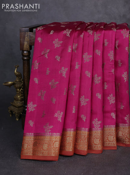 Chiniya silk saree pink and rust shade with allover thread & zari woven buttas and woven border
