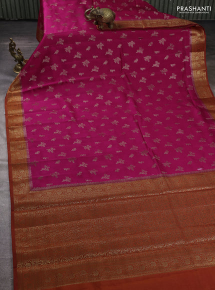 Chiniya silk saree pink and rust shade with allover thread & zari woven buttas and woven border
