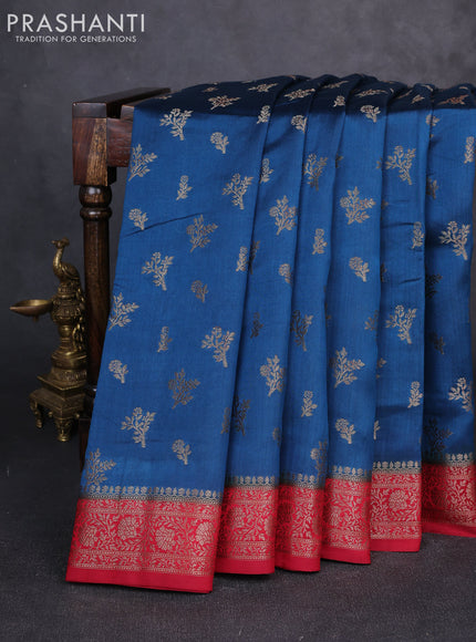 Chiniya silk saree peacock blue and maroon with allover thread & zari woven buttas and woven border