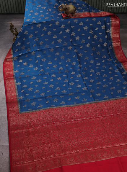 Chiniya silk saree peacock blue and maroon with allover thread & zari woven buttas and woven border